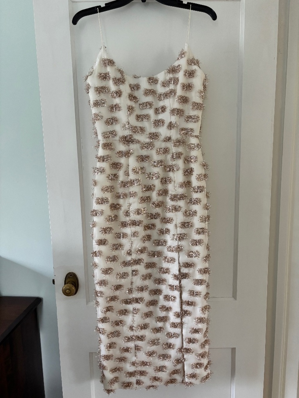 Markarian Iris White with Gold Tinsel Corset Midi Dress